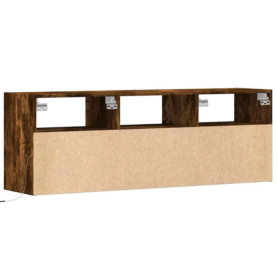 Meuble TV mural avec lumières LED chêne fumé 130x31x45 cm - 8