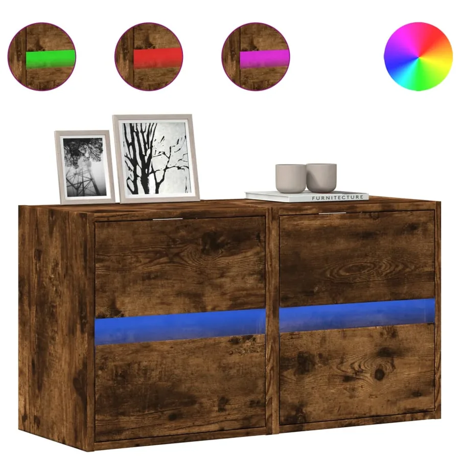 Meubles TV muraux et lumières LED 2 pcs chêne fumé 41x31x45 cm - 2