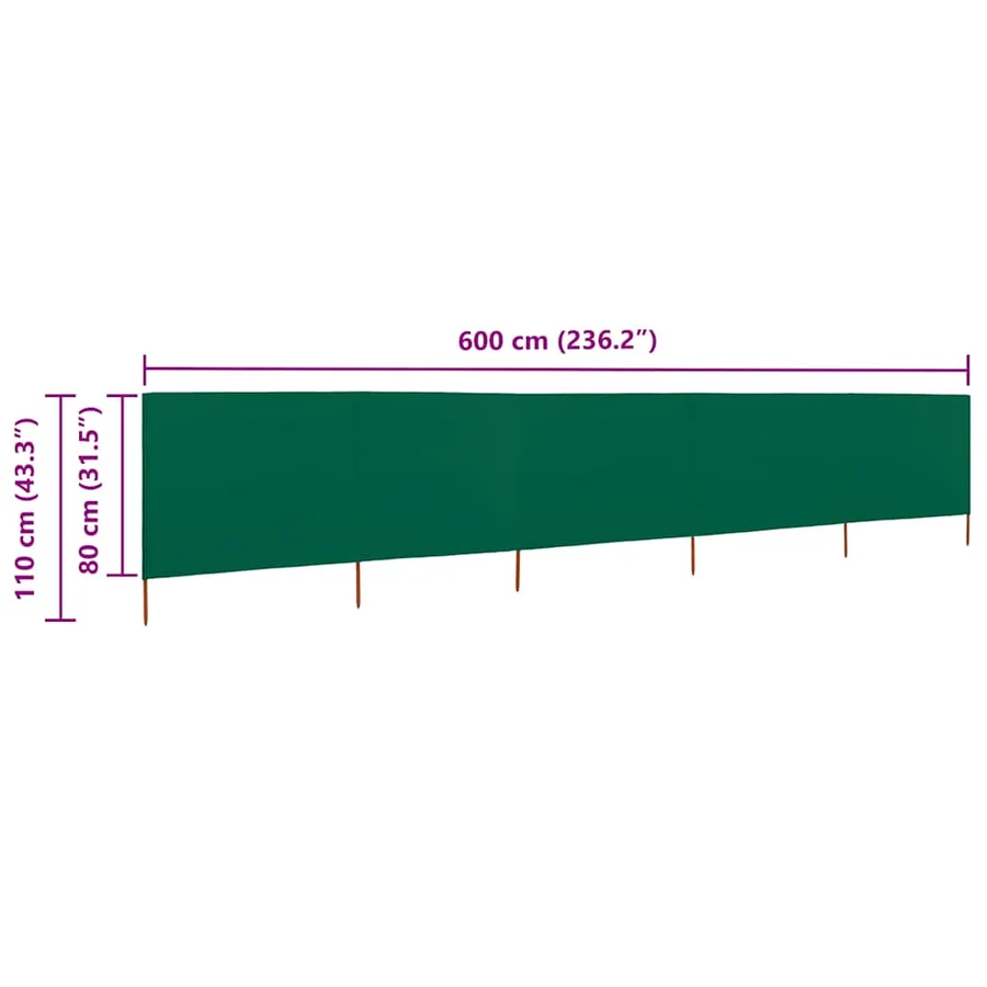 Paravent 5 panneaux Tissu 600 x 80 cm Vert - 6