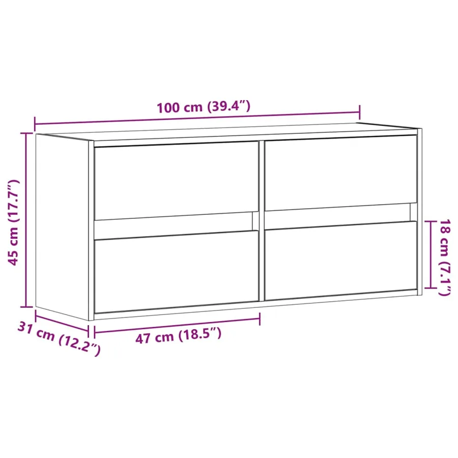 Meuble TV mural avec lumières LED chêne sonoma 100x31x45 cm - 16