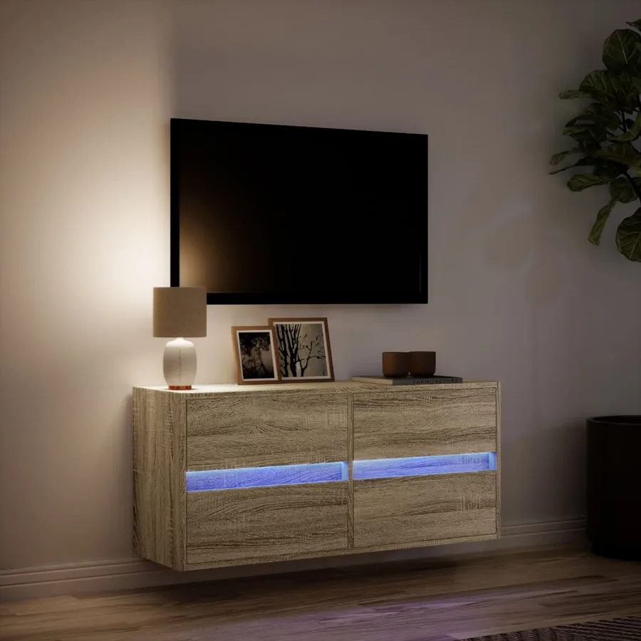Meuble TV mural avec lumières LED chêne sonoma 100x31x45 cm - 5
