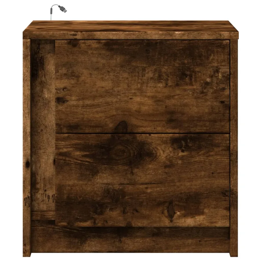 Armoire de chevet et lumières LED chêne fumé bois d'ingénierie - 6