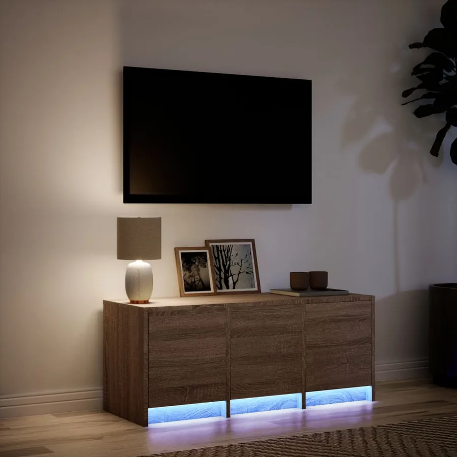 Meuble TV avec LED chêne marron 97x34x40 cm bois d'ingénierie - 4