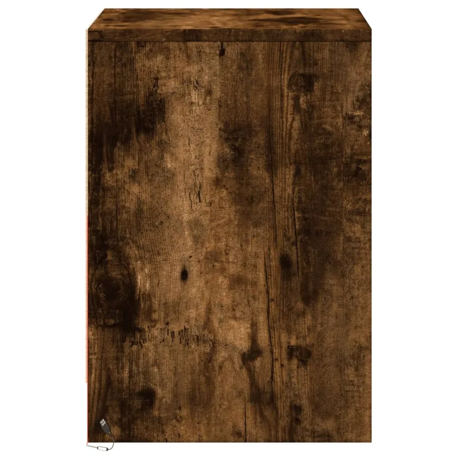 Armoire de chevet et lumières LED chêne fumé bois d'ingénierie - 7