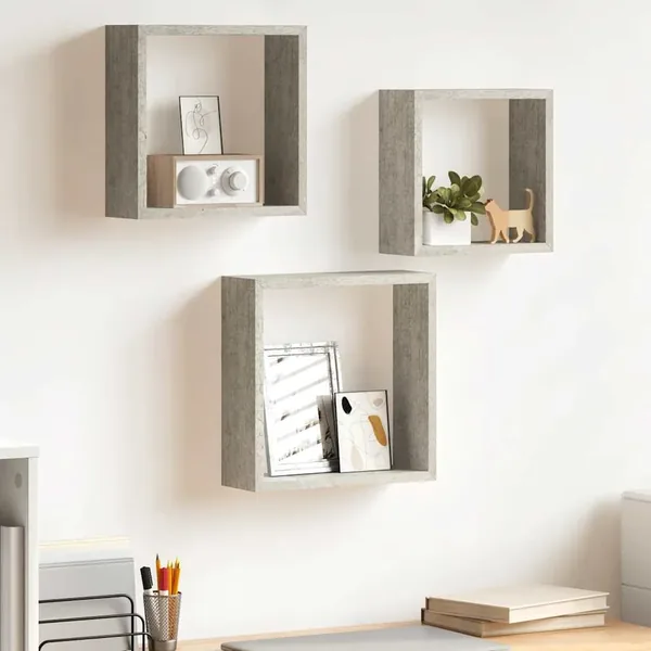 Étagères murales sous forme de cube 3 pcs Gris béton
