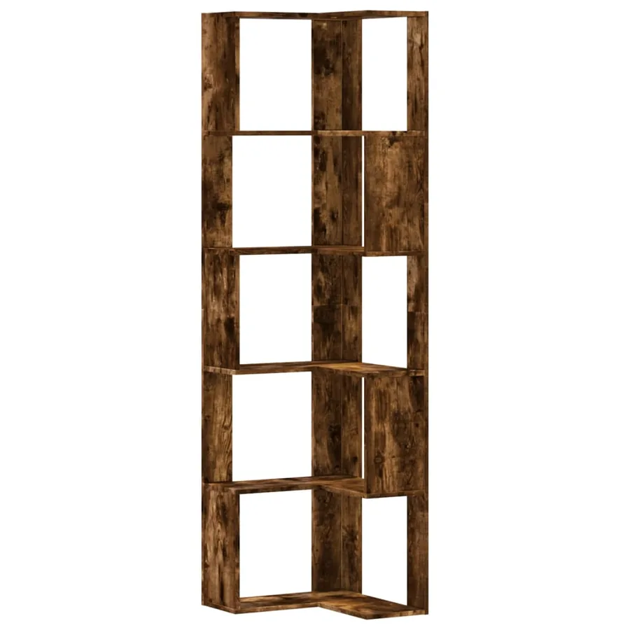 Bibliothèque d'angle à 5 niveaux chêne fumé bois d'ingénierie - 2
