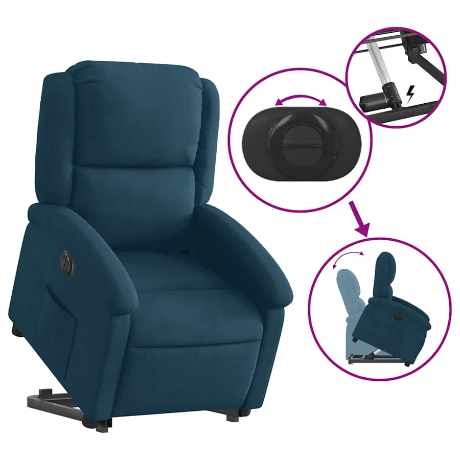 Fauteuil inclinable électrique bleu velours - 11