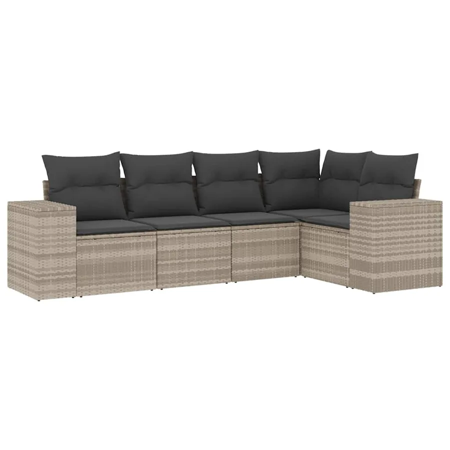 Salon de jardin 5 pcs avec coussins gris clair résine tressée - 2