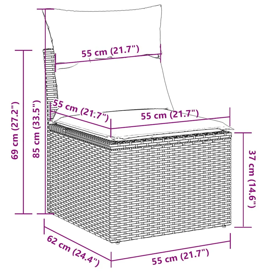 Salon de jardin 5 pcs avec coussins gris clair résine tressée - 12
