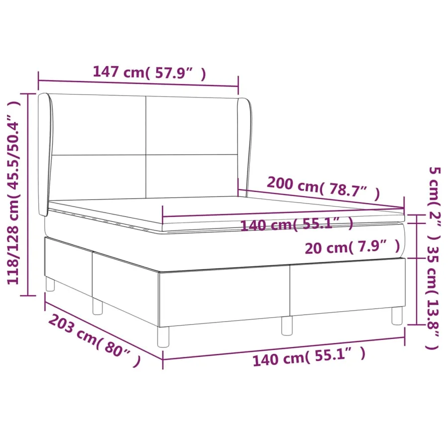 Sommier à lattes de lit avec matelas Gris foncé 140x200cm Tissu - 7