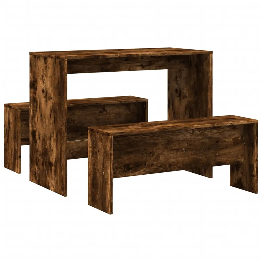 Ensemble table à manger et bancs 3 pcs bois d'ingénierie - 2