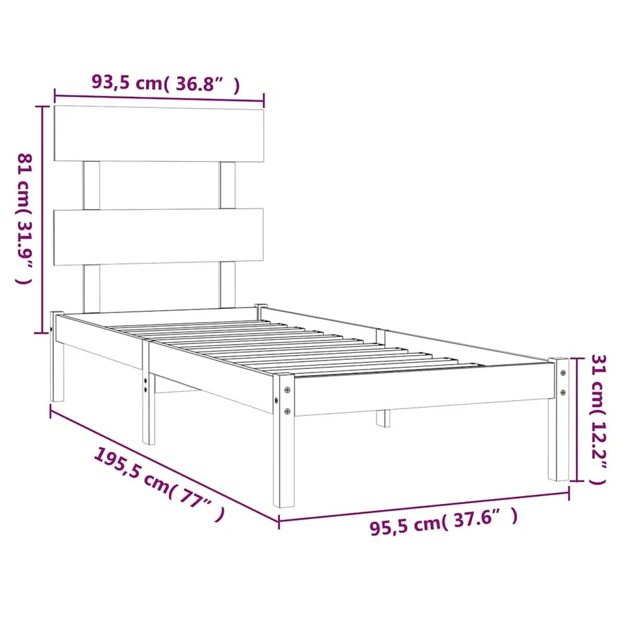 Cadre de lit sans matelas 90x190 cm bois massif - 6