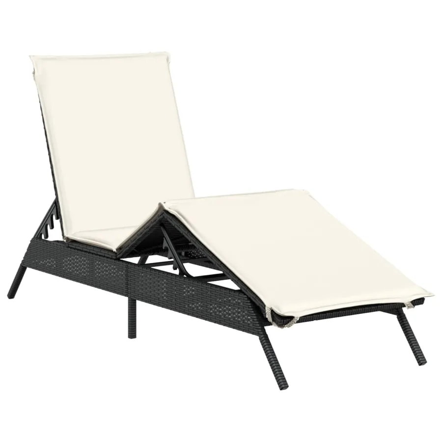 Chaise longue avec coussin noir résine tressée - 2