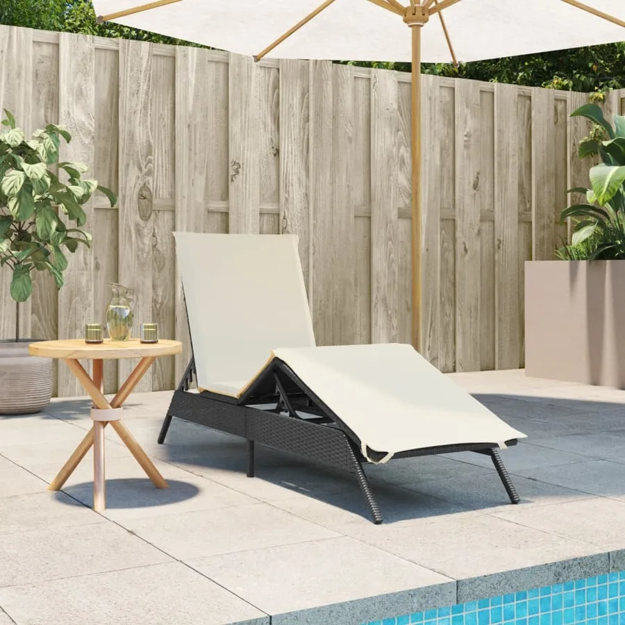Chaise longue avec coussin noir résine tressée - 3
