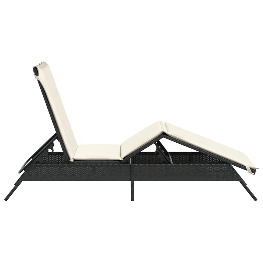 Chaise longue avec coussin noir résine tressée - 5