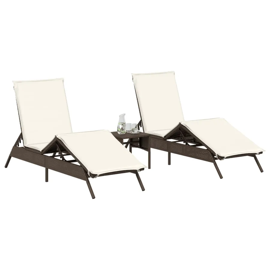 Chaises longues avec coussins lot de 2 marron résine tressée - 3