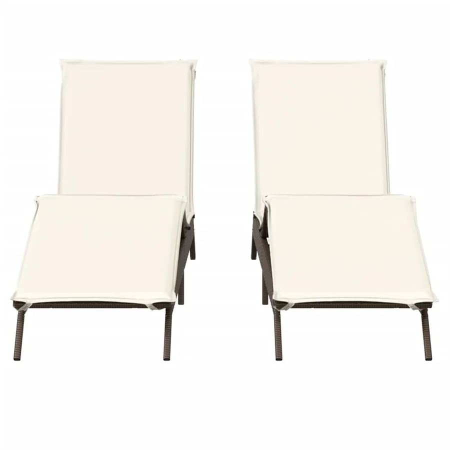 Chaises longues avec coussins lot de 2 marron résine tressée - 5