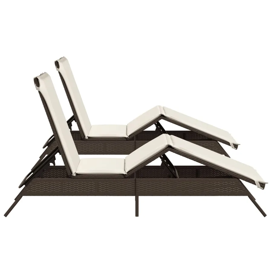 Chaises longues avec coussins lot de 2 marron résine tressée - 6