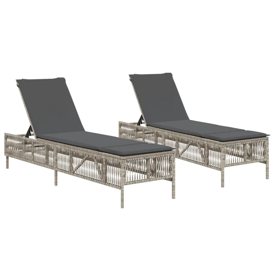 Chaises longues avec coussins lot de 2 gris résine tressée - 2
