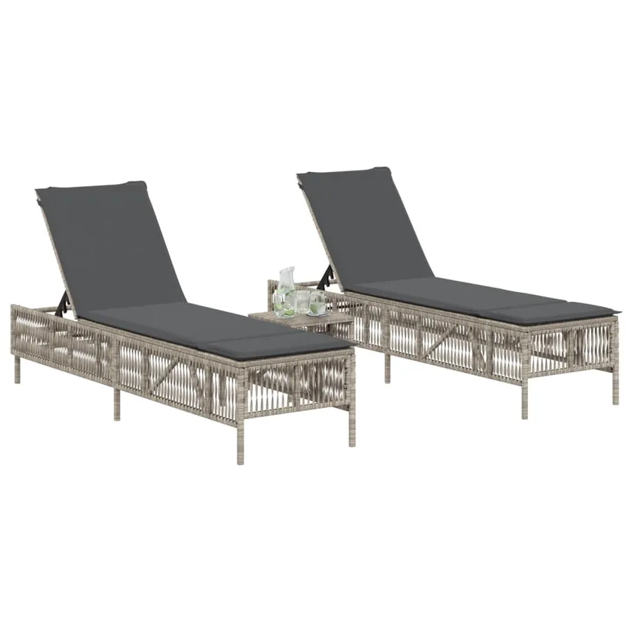 Chaises longues avec coussins lot de 2 gris résine tressée - 3