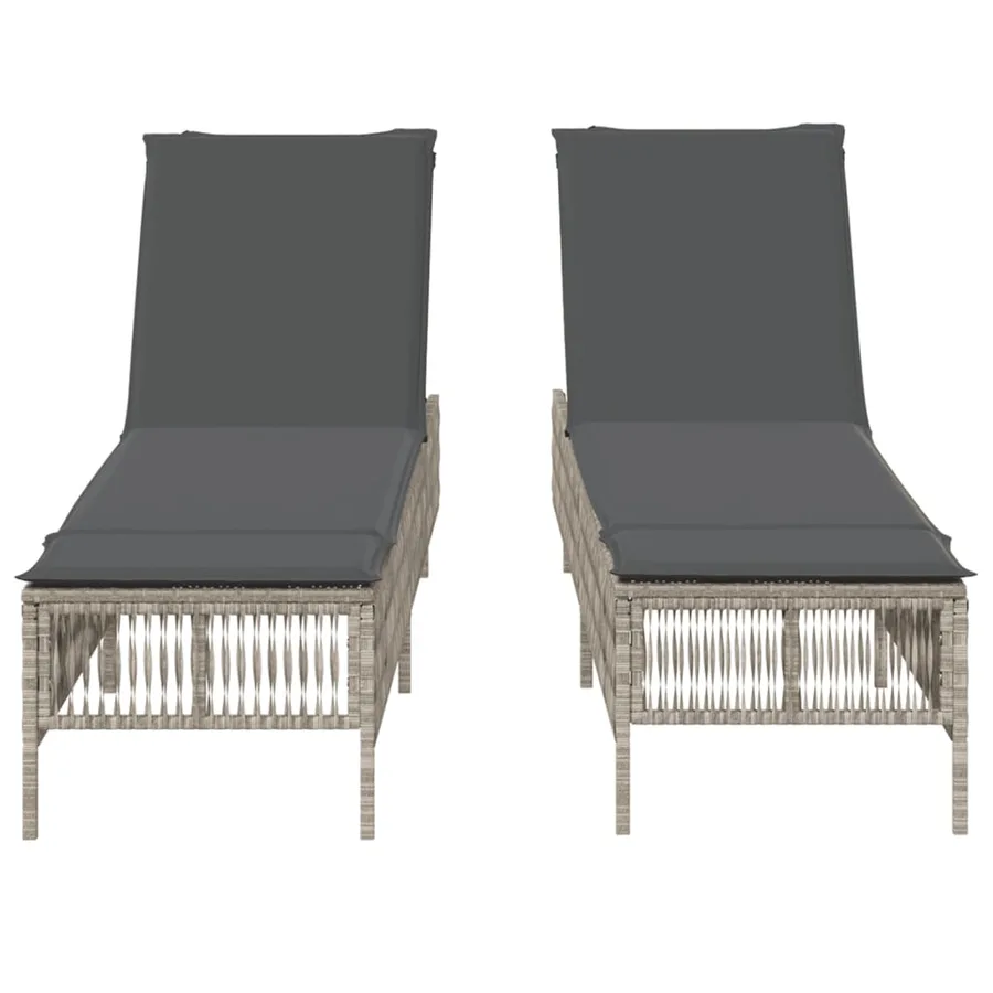 Chaises longues avec coussins lot de 2 gris résine tressée - 5