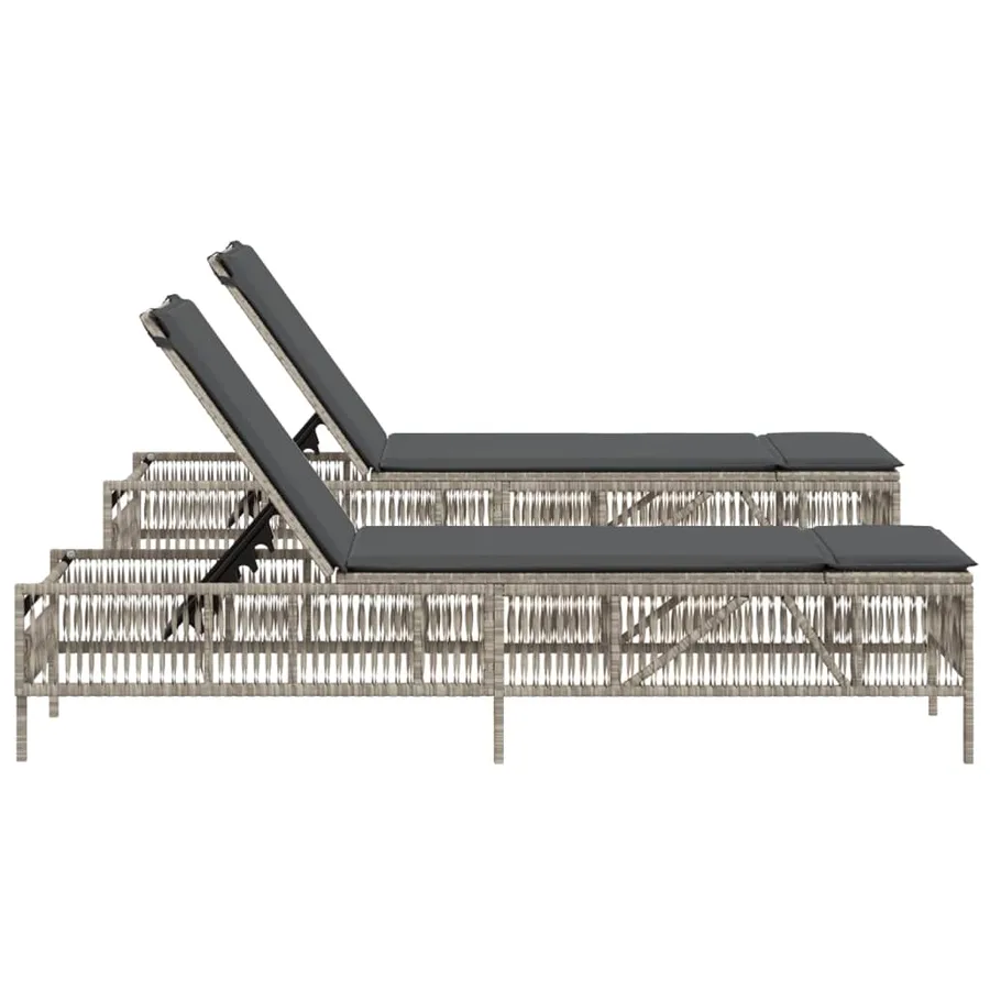 Chaises longues avec coussins lot de 2 gris résine tressée - 6