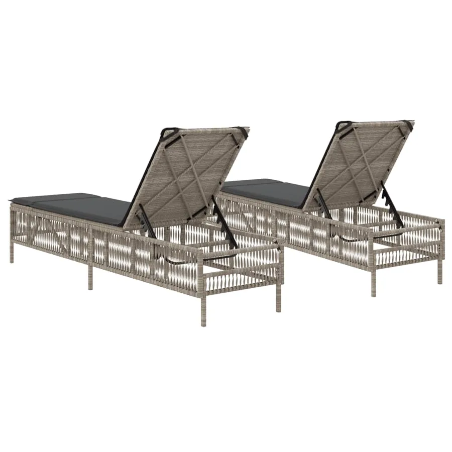 Chaises longues avec coussins lot de 2 gris résine tressée - 7