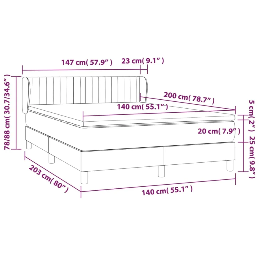 Sommier à lattes de lit avec matelas Taupe 140x200 cm Tissu - 7