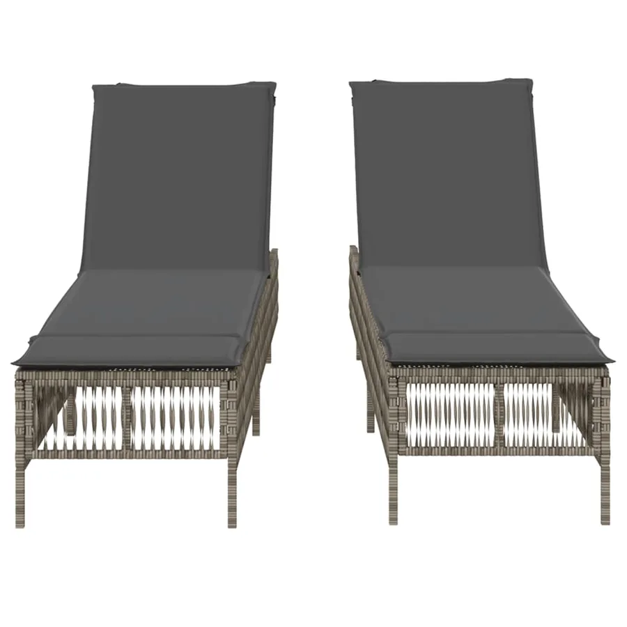 Chaises longues avec coussins lot de 2 gris résine tressée - 5