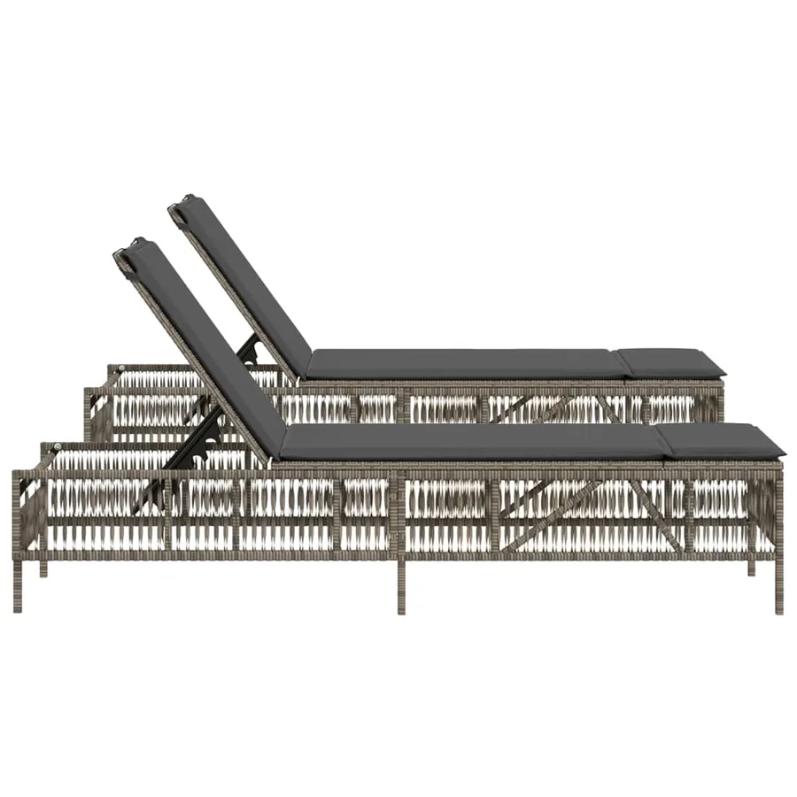 Chaises longues avec coussins lot de 2 gris résine tressée - 6