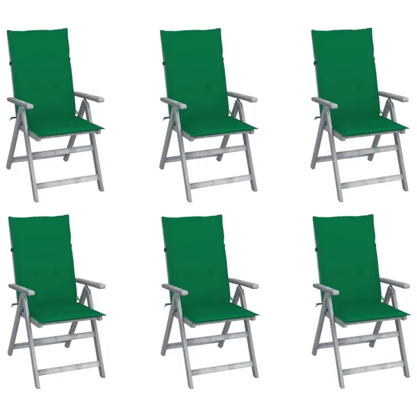 Chaises inclinables de jardin lot de 6 et coussins Bois acacia