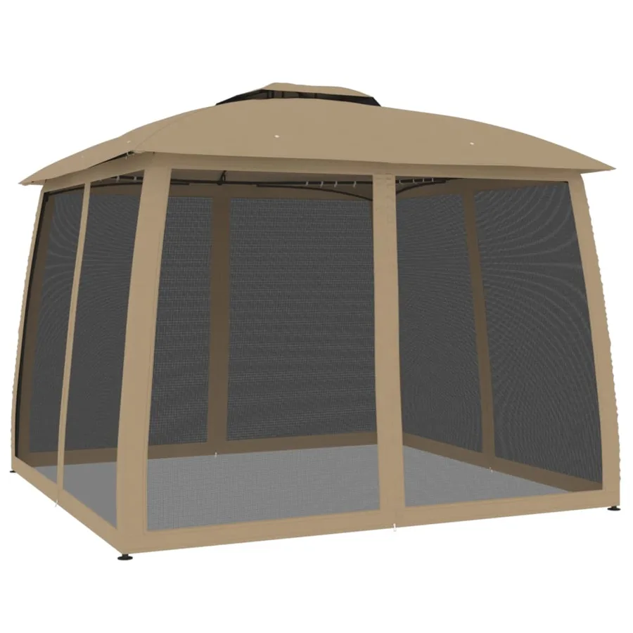 Tonnelle avec double toit et parois en filet taupe acier - 2