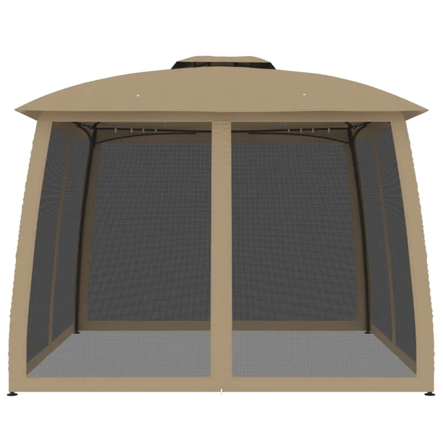 Tonnelle avec double toit et parois en filet taupe acier - 3
