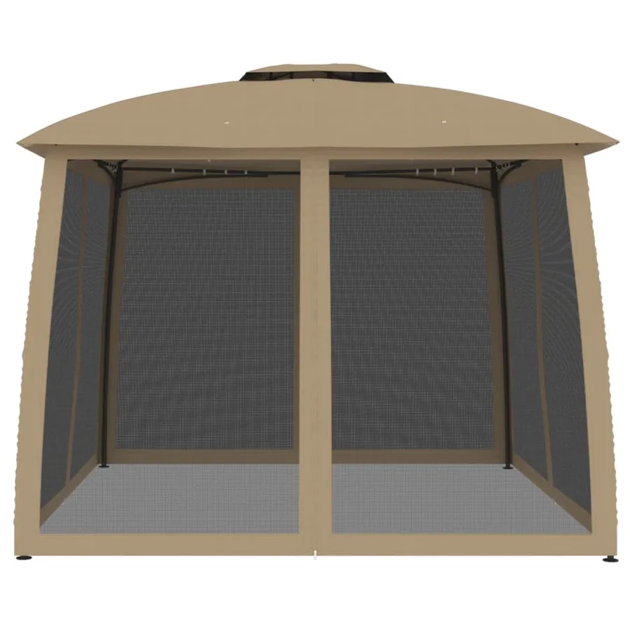 Tonnelle avec double toit et parois en filet taupe acier - 4