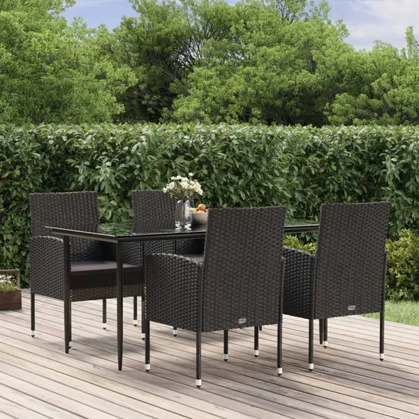 Ensemble à manger de jardin coussins 5pcs Noir Résine tressée