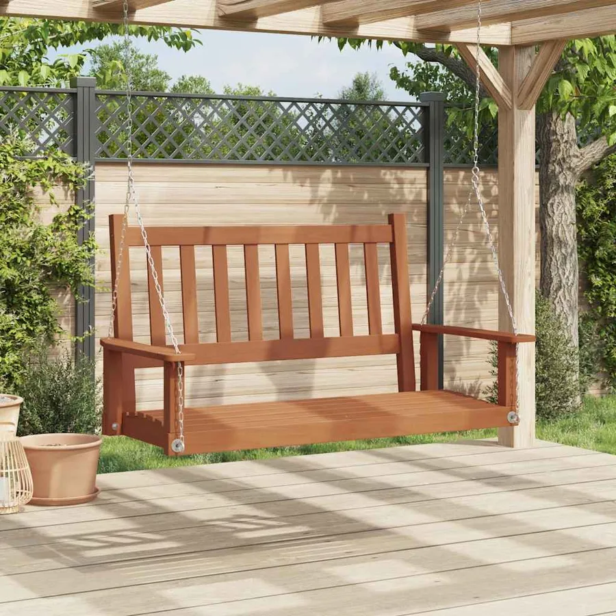 Banc de balançoire de jardin chaînes en métal bois massif sapin - 3