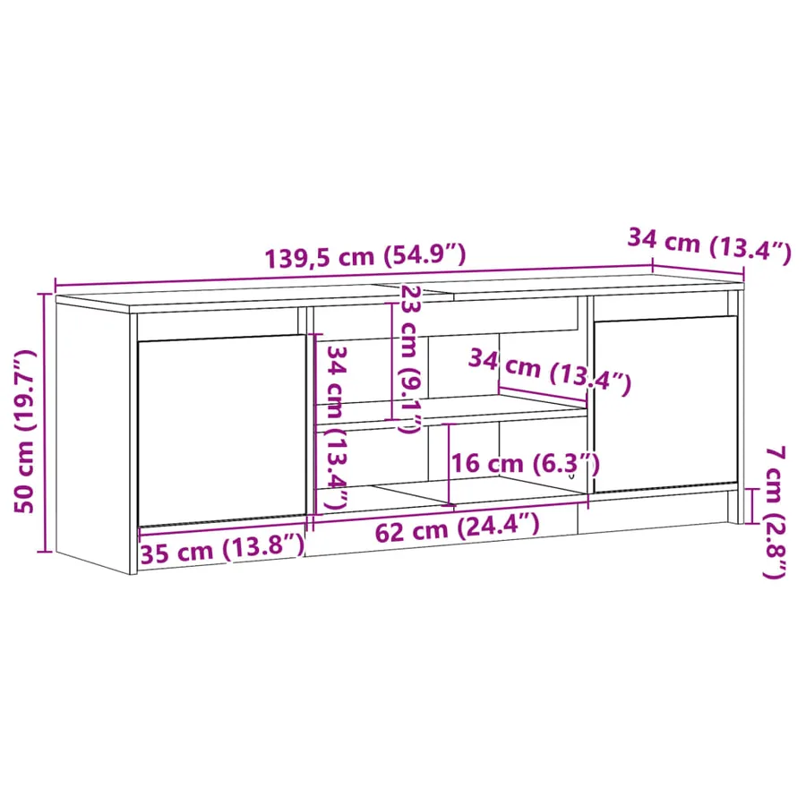 Meuble TV avec LED chêne marron 139,5x34x50cm bois d'ingénierie - 14