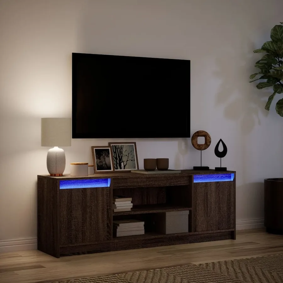 Meuble TV avec LED chêne marron 139,5x34x50cm bois d'ingénierie - 5