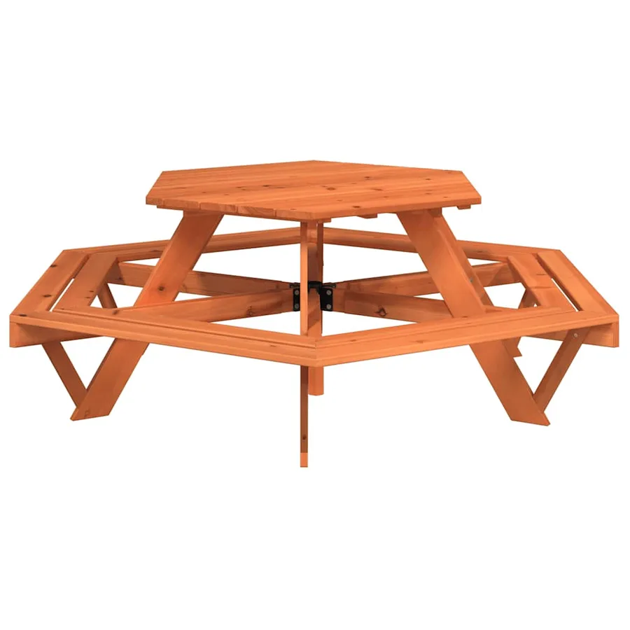 Table de pique-nique pour 6 enfants avec bancs hexagonal sapin - 2