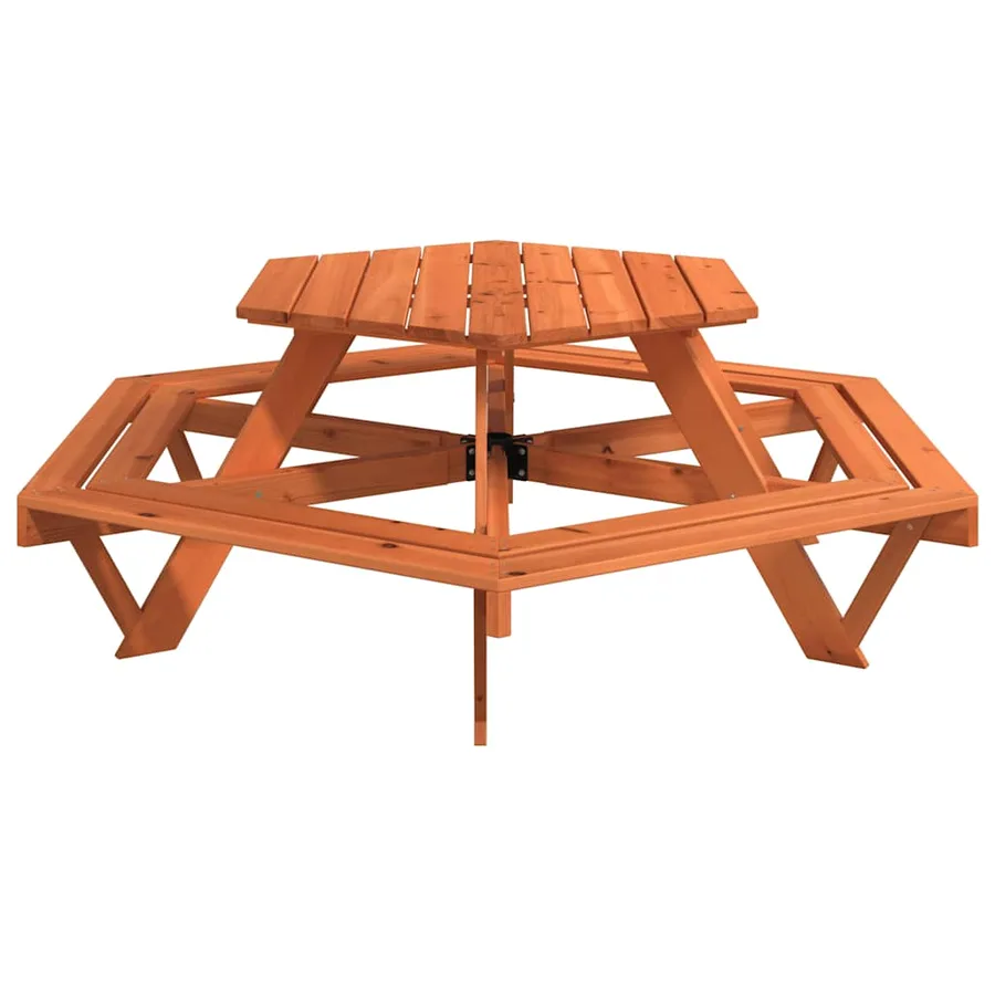 Table de pique-nique pour 6 enfants avec bancs hexagonal sapin - 5