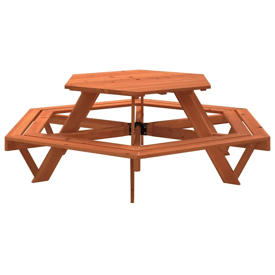 Table de pique-nique pour 6 enfants avec bancs hexagonal sapin - 6