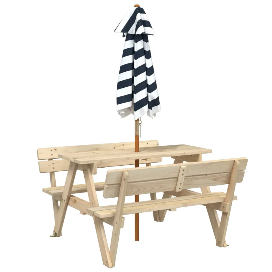 Table de pique-nique pour 4 enfants avec parasol bois de sapin - 6