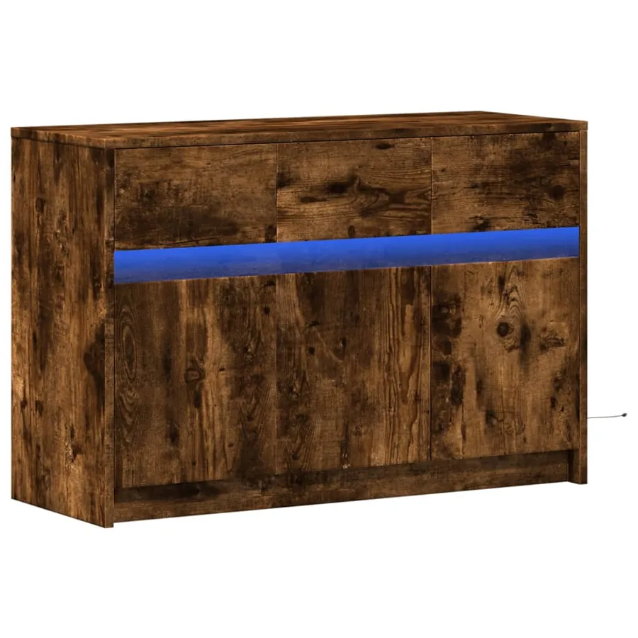 Meuble TV avec LED chêne fumé 91x34x61 cm bois d'ingénierie - 3