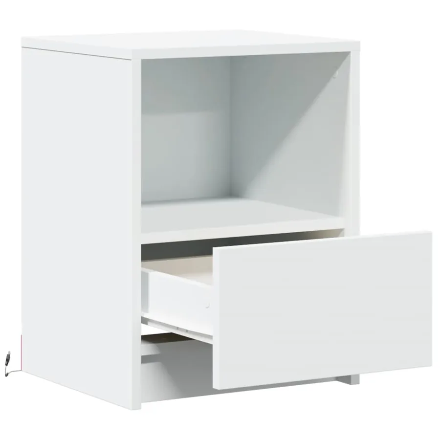 Armoires de chevet et lumières LED 2pcs blanc bois d'ingénierie - 12
