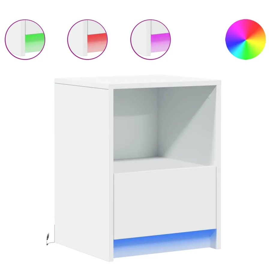 Armoires de chevet et lumières LED 2pcs blanc bois d'ingénierie - 2