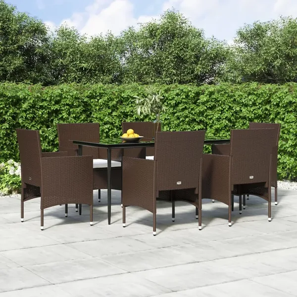 Ensemble à manger de jardin coussins 7 pcs Marron/noir