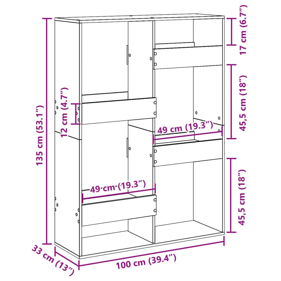 Cloison de séparation chêne fumé100x33x135 cm bois d'ingénierie - 9