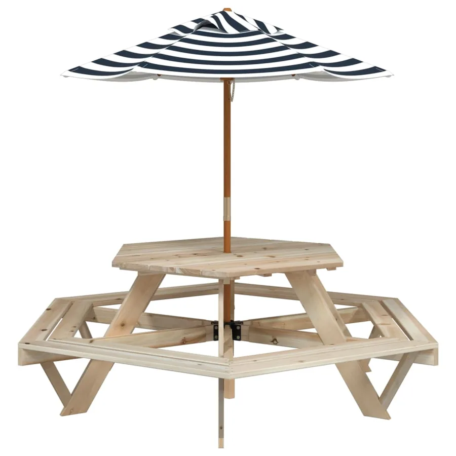 Table de pique-nique pour 6 enfants avec parasol hexagone sapin - 2