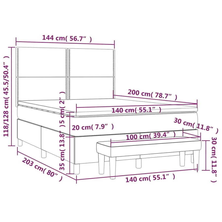 Sommier à lattes de lit avec matelas Gris foncé 140x200cm Tissu - 12