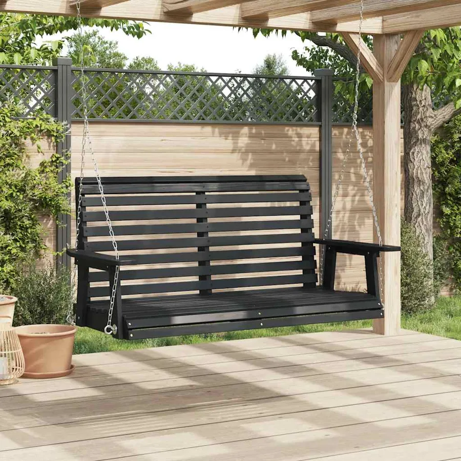 Banc de balançoire de jardin chaînes en métal bois massif sapin - 3